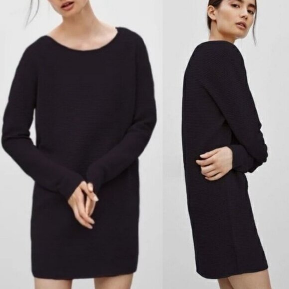 Aritzia Dresses & Skirts - Aritzia Wilfred Cashmere Silk Black Ribbed Knit Sweater Dress Size Large Minimal